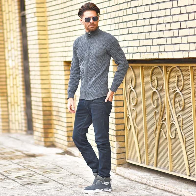 سوئیشرت بافت طوسی مردانه مدل Jenly