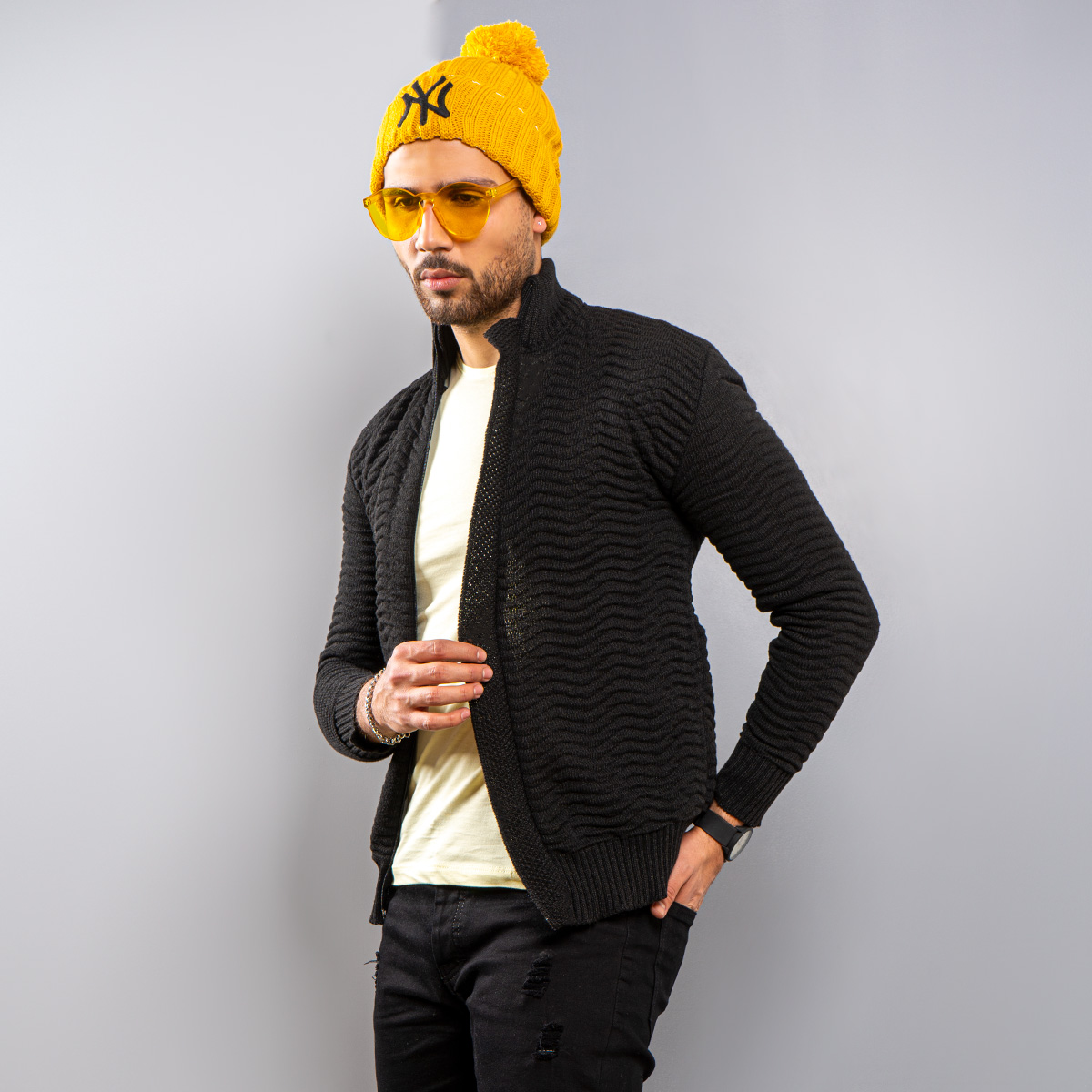 سوئیشرت بافت مشکی مردانه مدل Jenly