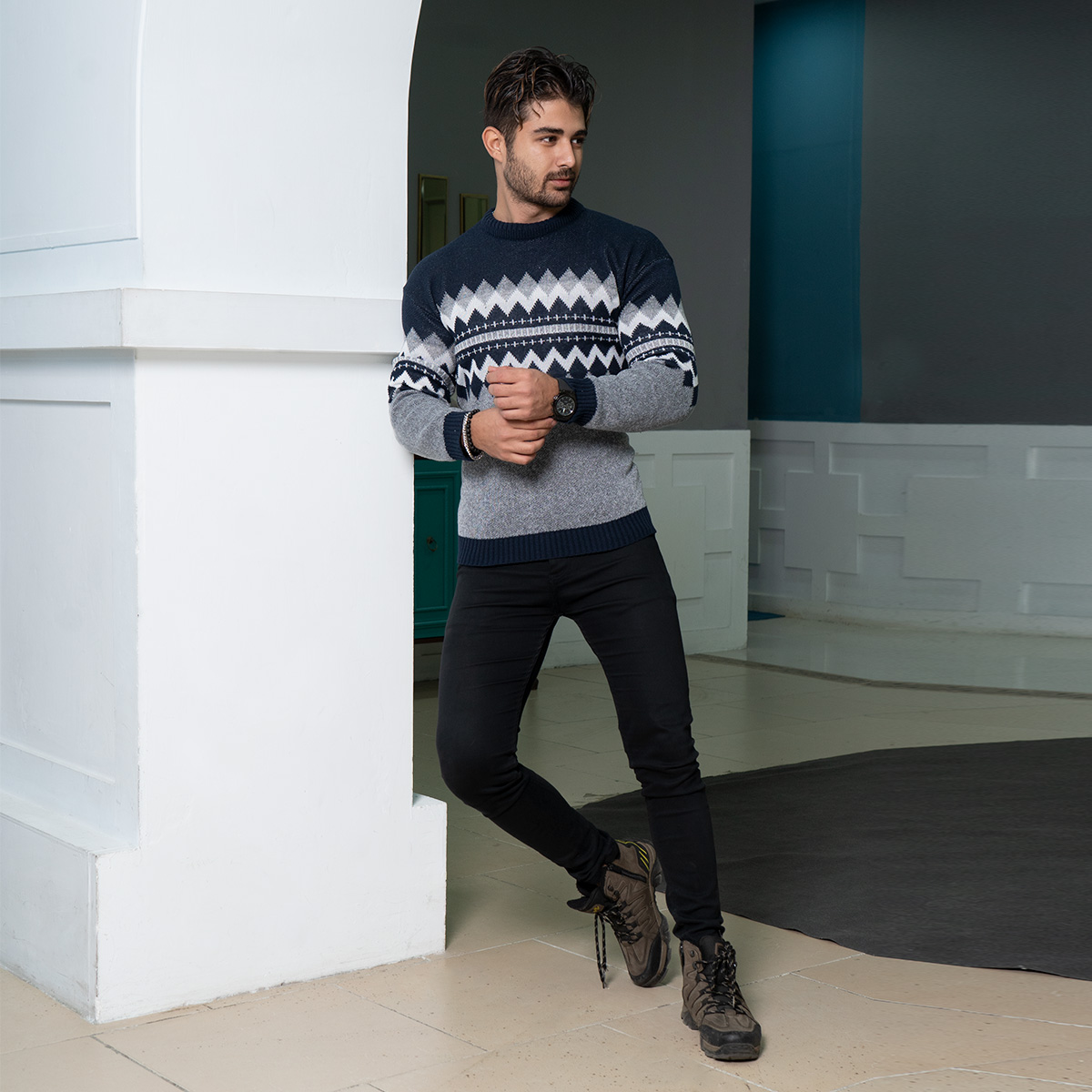 پلیور مردانه سرمه ای طوسی مدل Arena