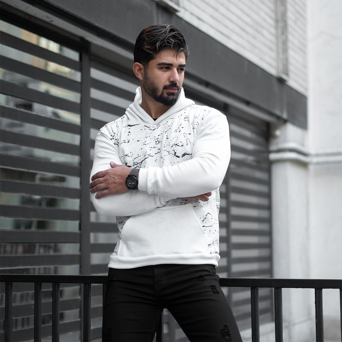هودی سفید طرحدار مردانه مدل siyan