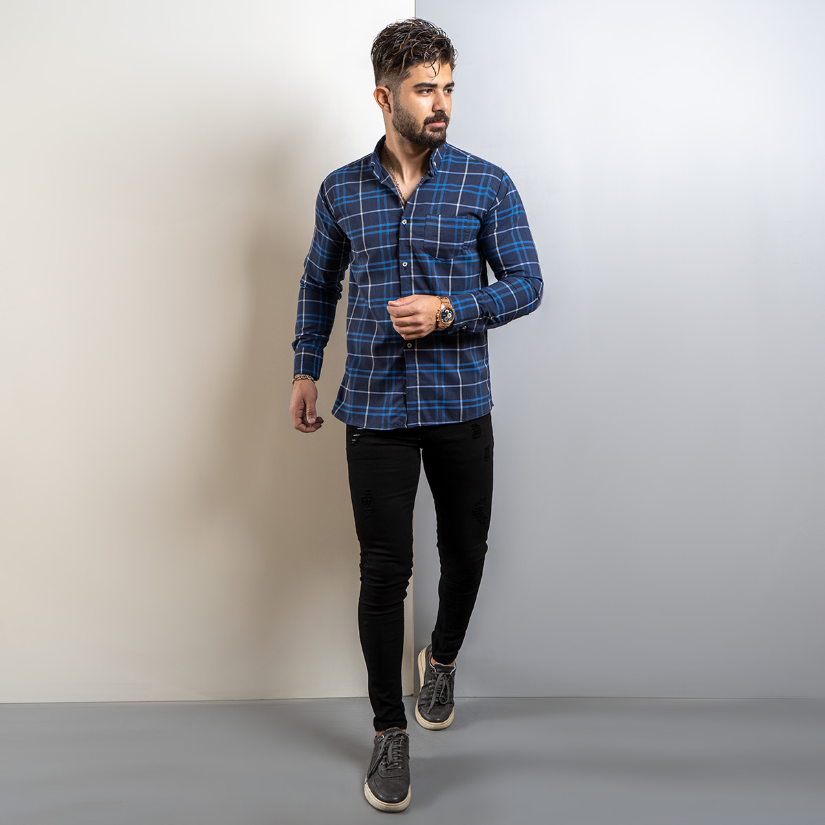 پیراهن راه راه مردانه سرمه ای مدل arshia