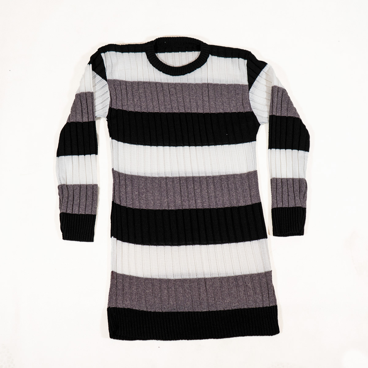 تونیک بافت زنانه راه راه سفید یاسی مدل kareno