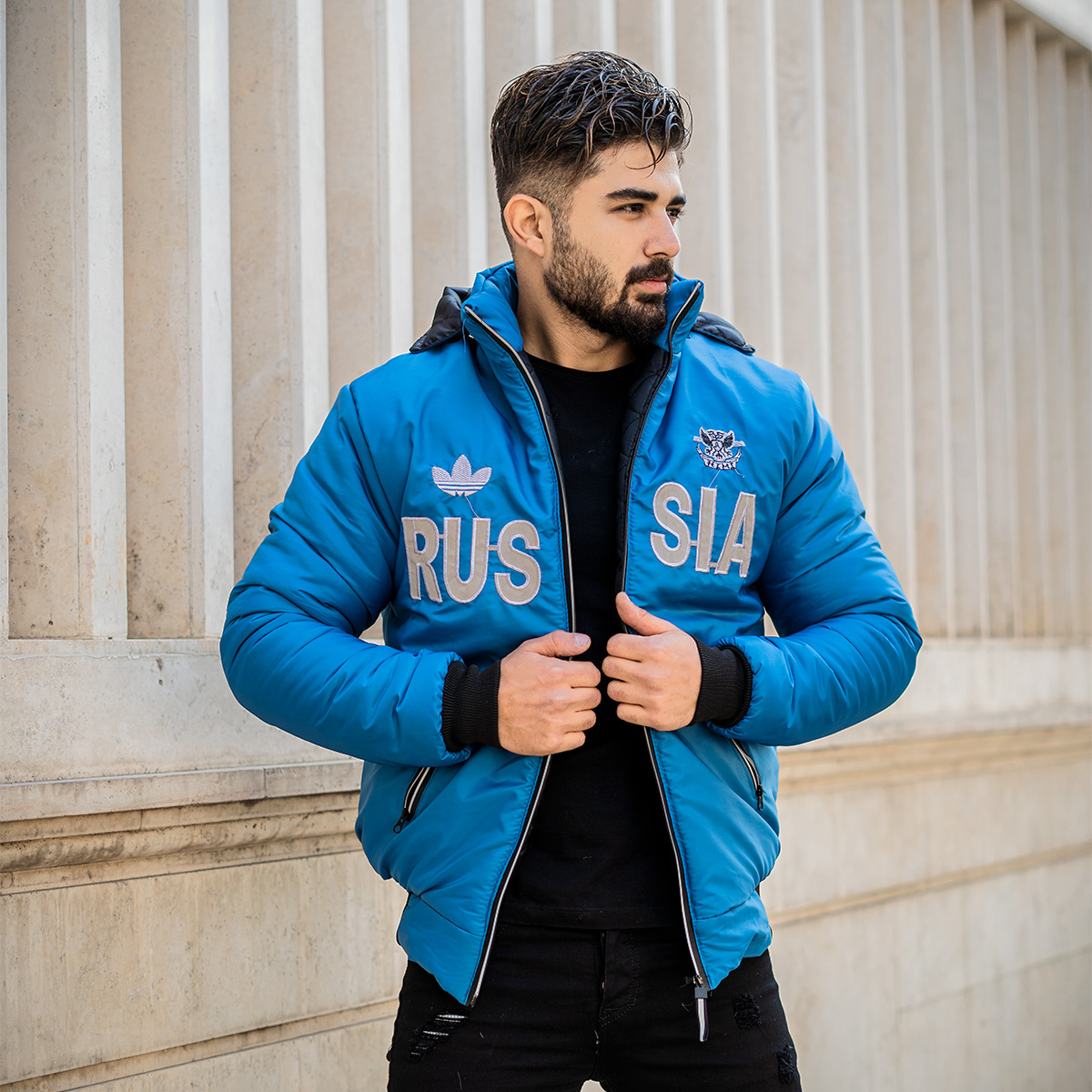 کاپشن مردانه آبی مدل Russia