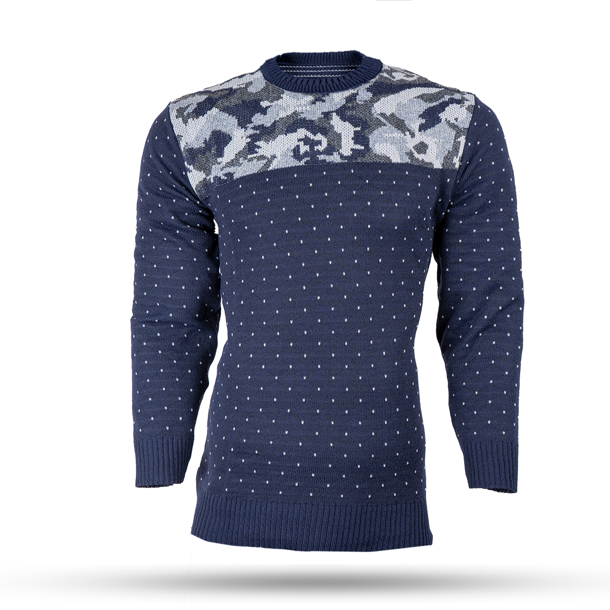 پلیور بافت مردانه سرمه ای طرح چریکی مدلLando