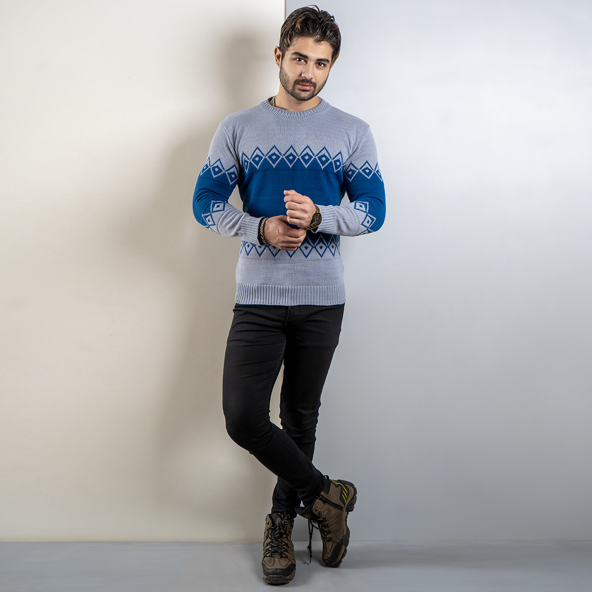 پلیور مردانه طوسی آبی(T) مدل roter