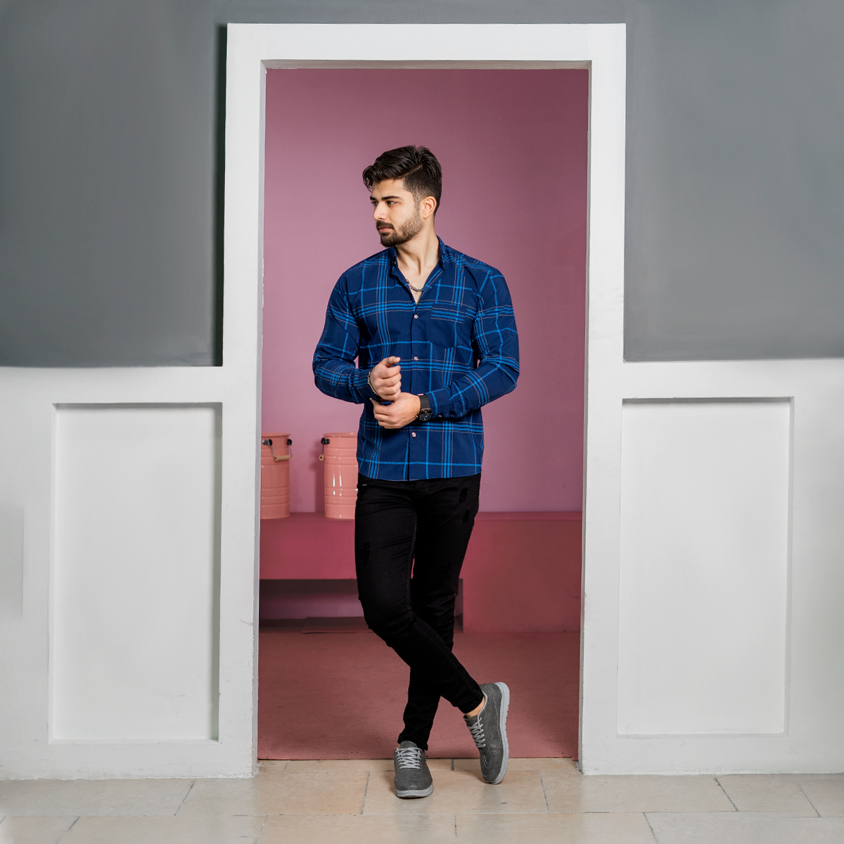 پیراهن مردانه آبی سرمه ای مدل Nozar