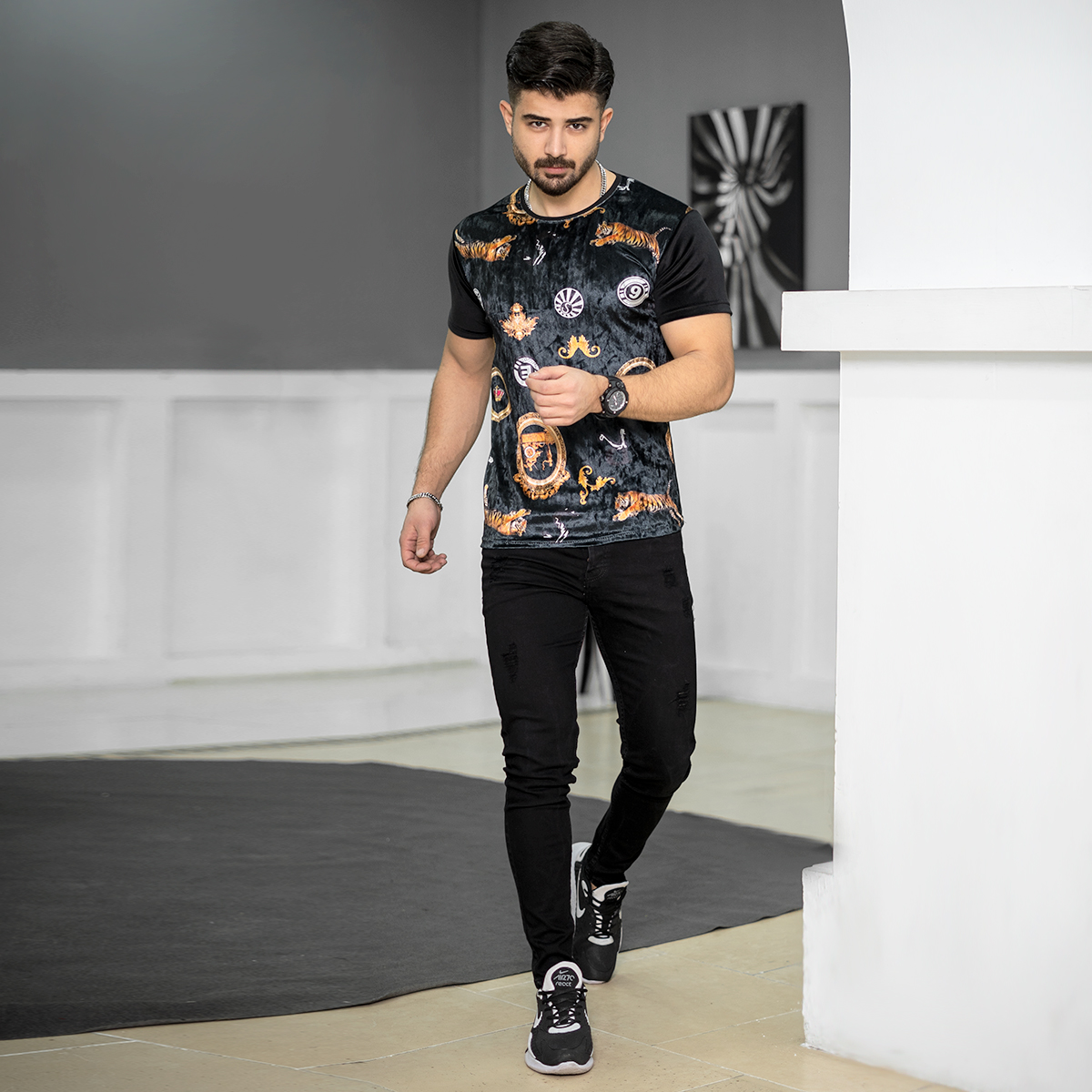 تیشرت مخمل مردانه طرح ببر مدلKami