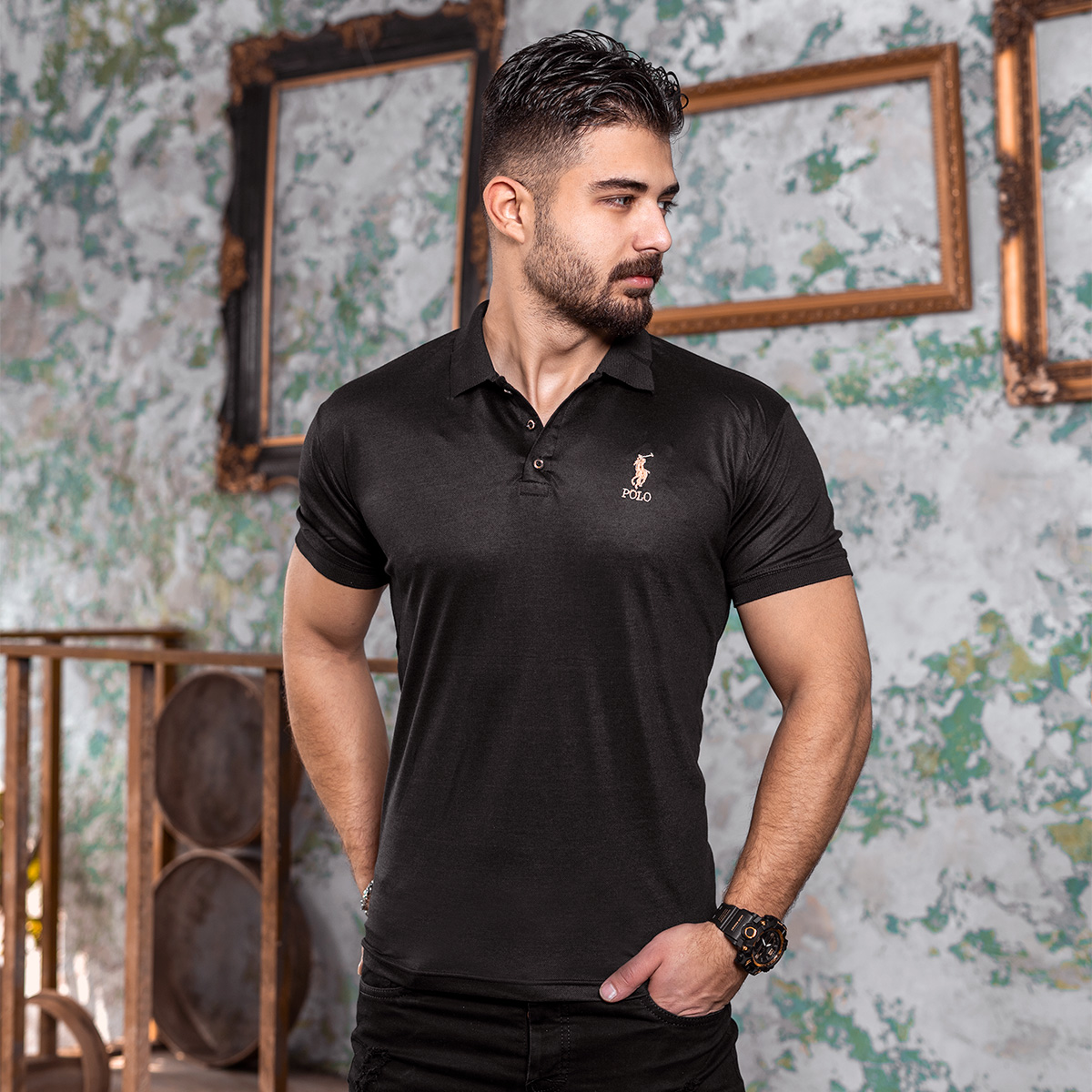تیشرت Polo مشکی مردانه مدل kemil