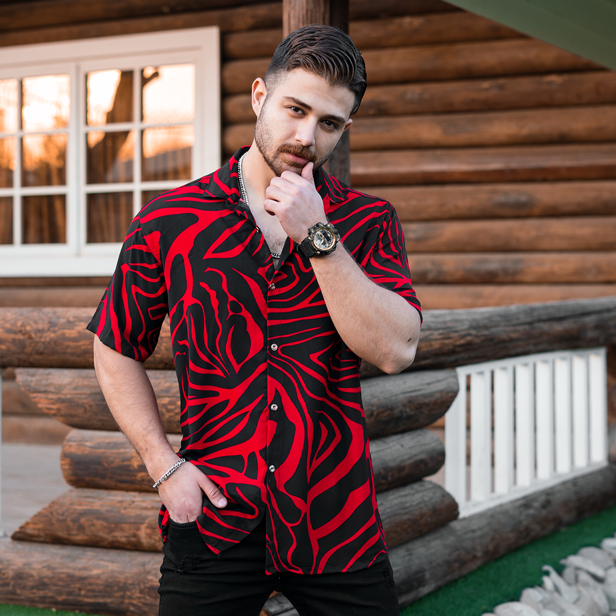 پیراهن هاوایی مردانه مدل Fabro