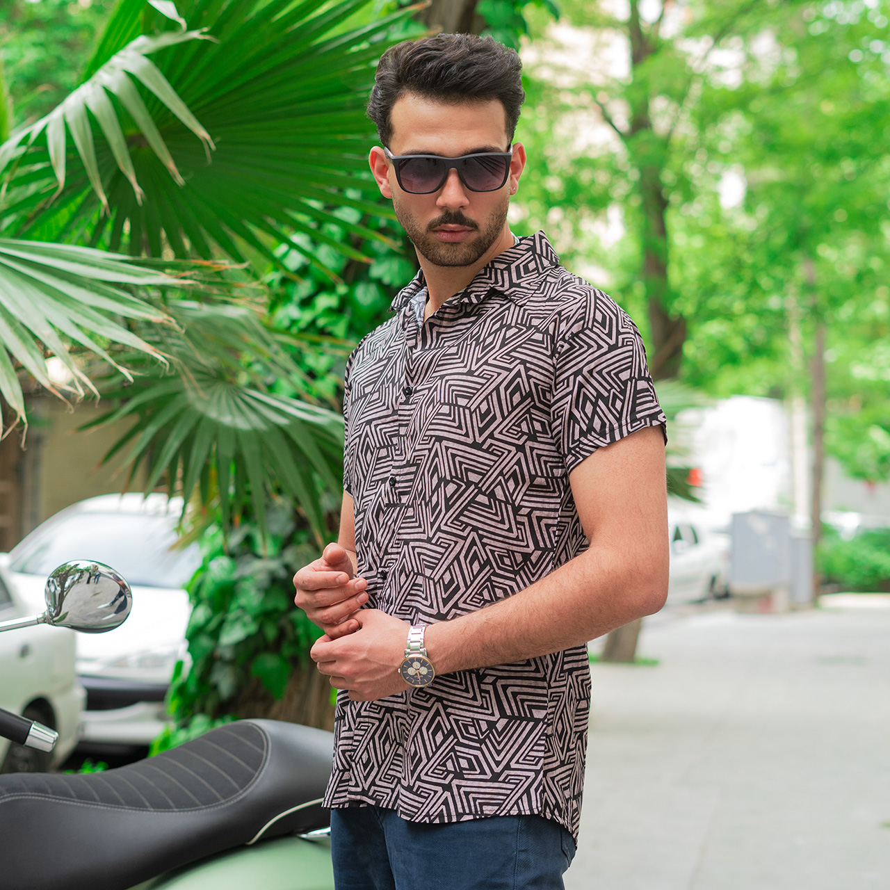 پیراهن مردانه نسکافه ای طرح لوزی مدل 60