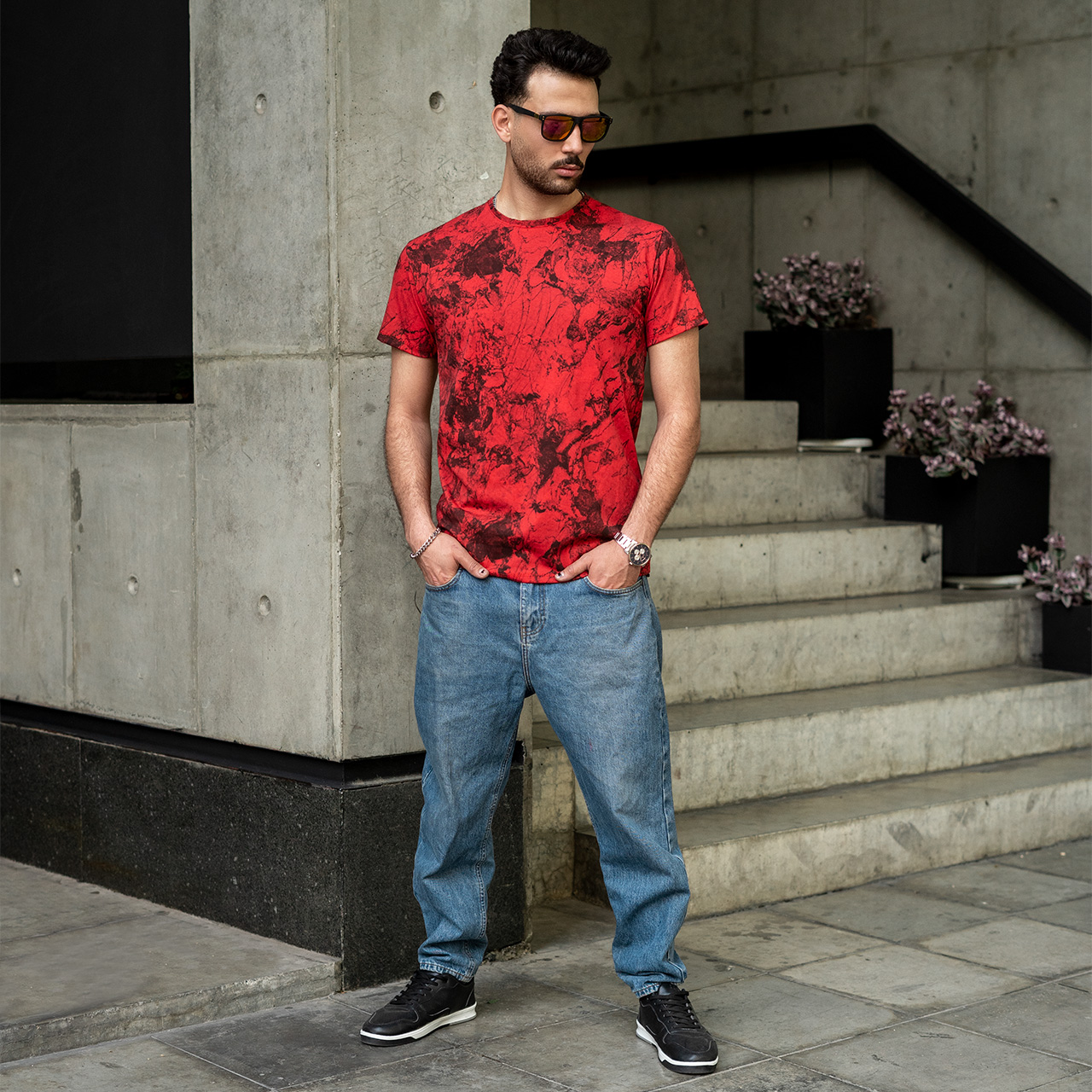تیشرت مردانه قرمز آبرنگی مدل 61