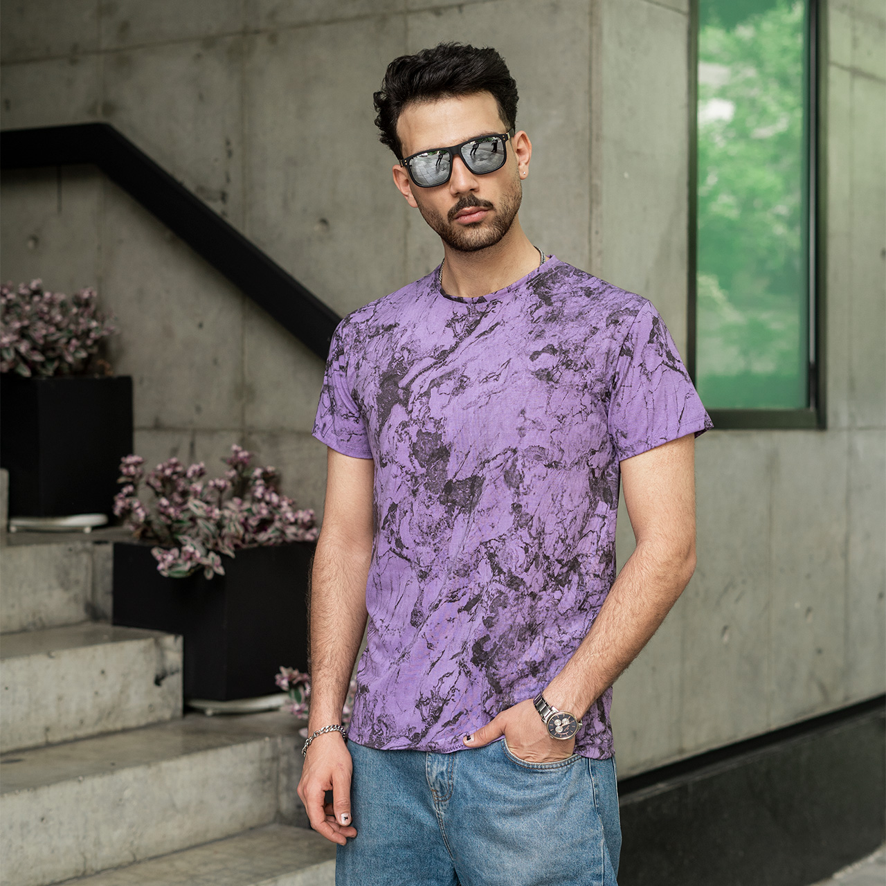 تیشرت مردانه بنفش آبرنگی مدل 61