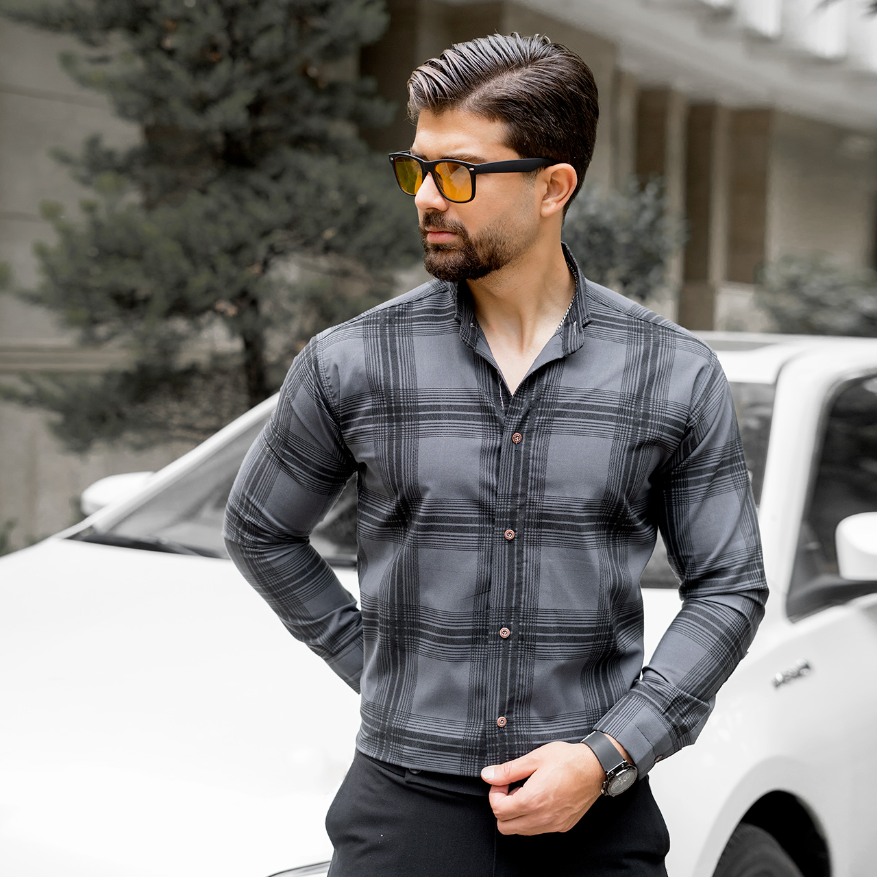 پیراهن مردانه (T)چهار خونه طوسی مدلzava