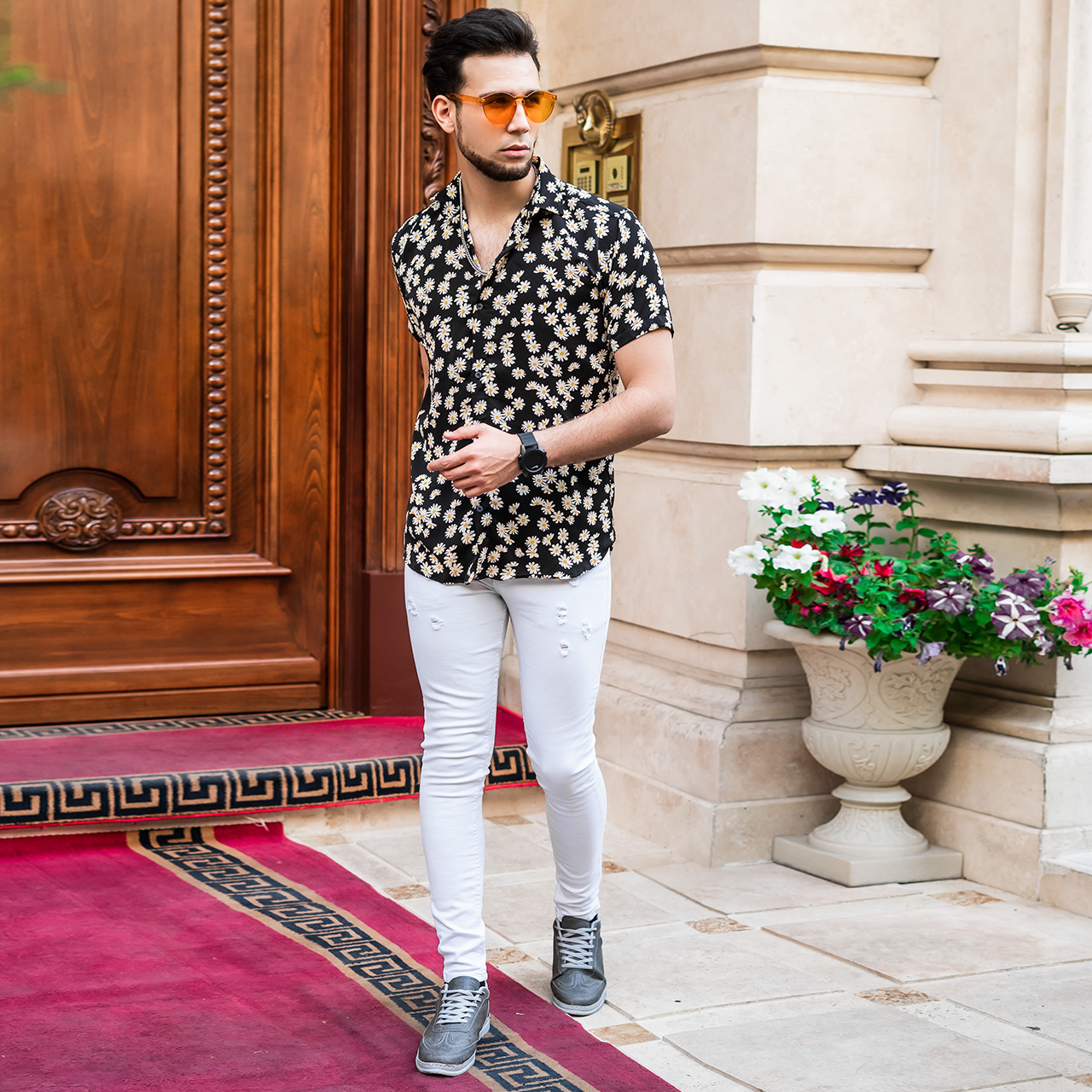 پیراهن هاوایی مردانه گلدار مدل F500