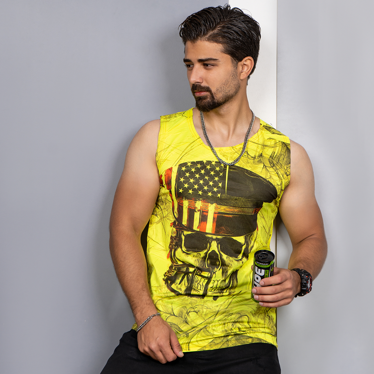 رکابی (T) زرد طرح جمجمه مردانه مدل S85