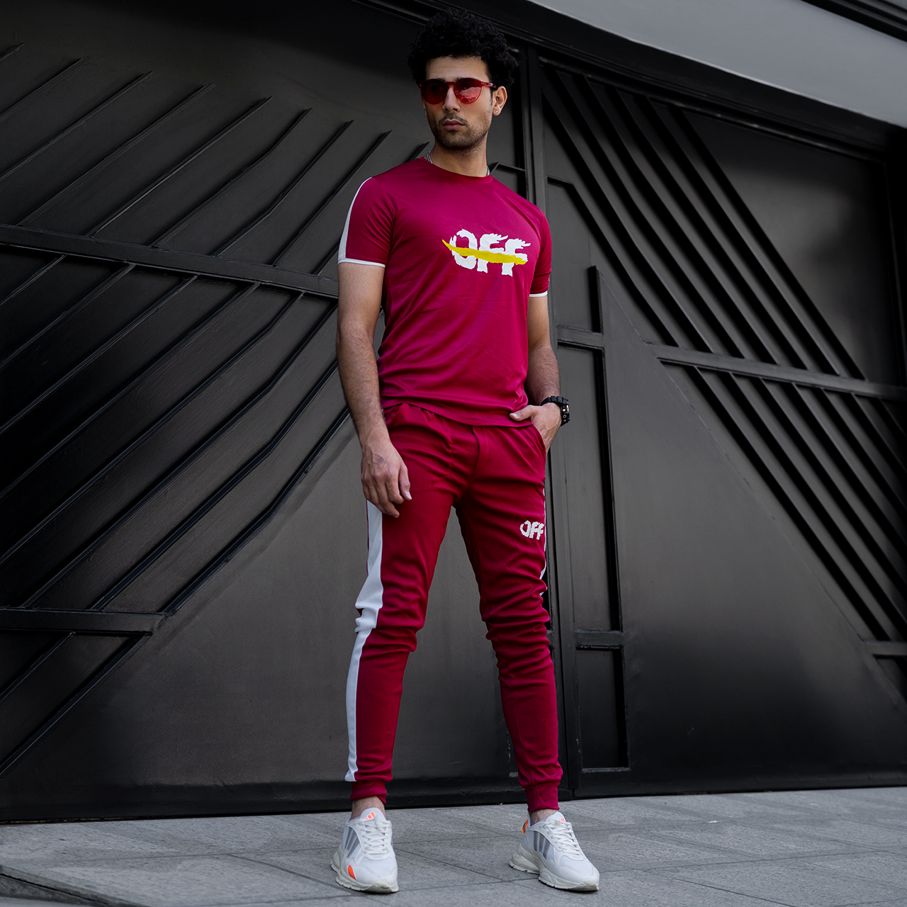 ست تیشرت شلوار off قرمز مردانه مدل O77