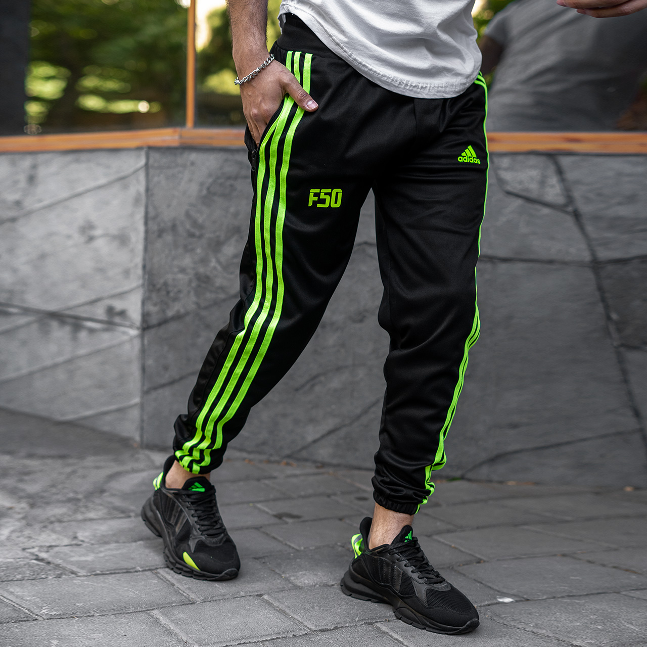 شلوار اسلش مردانه سه خط سبز مدل n50