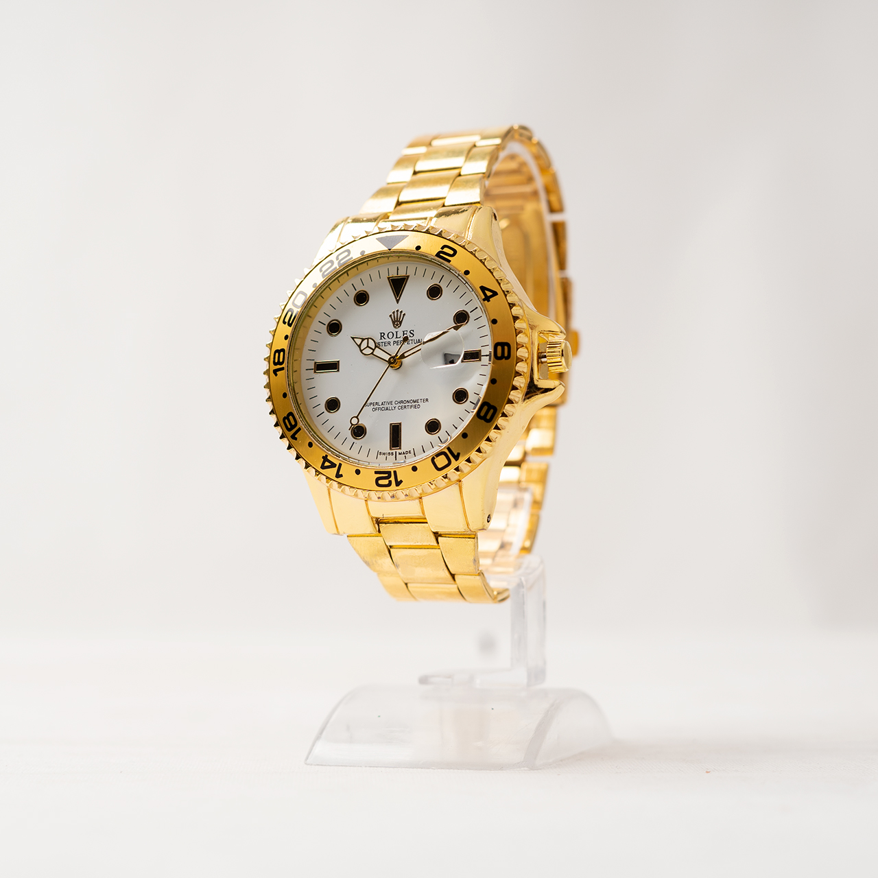 ساعت رولکس طلایی صفحه سفیدمردانه مدل 435