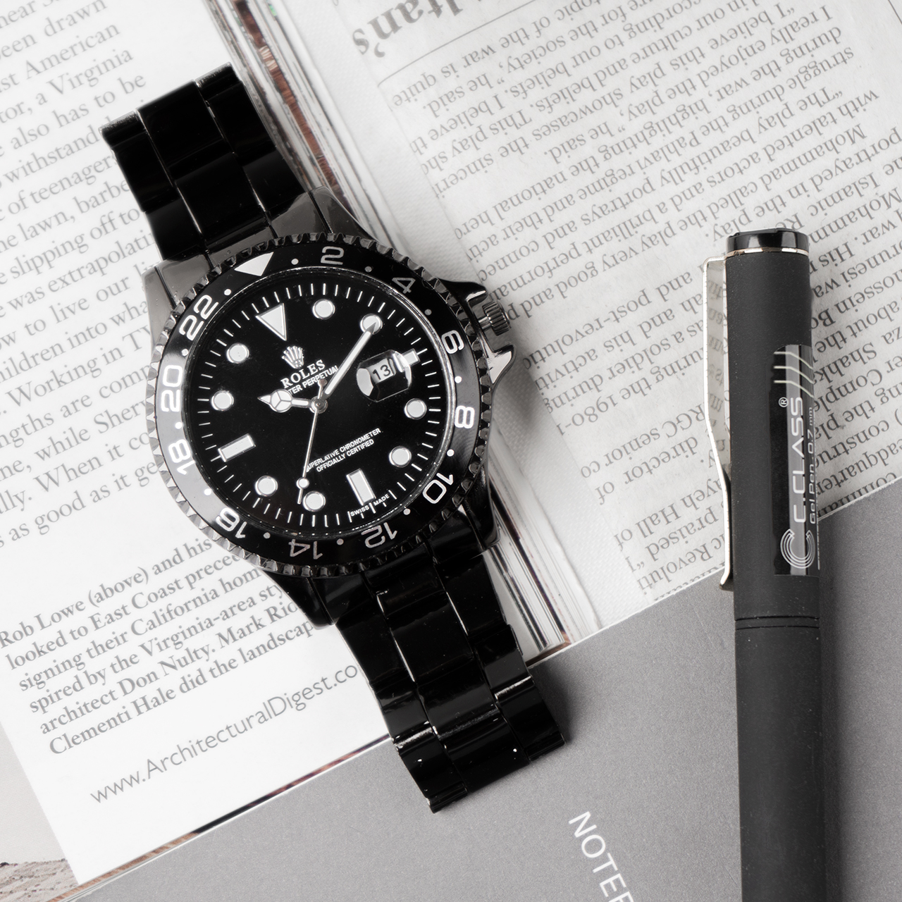 ساعت رولکس مشکی صفحه مشکی مردانه مدل 435