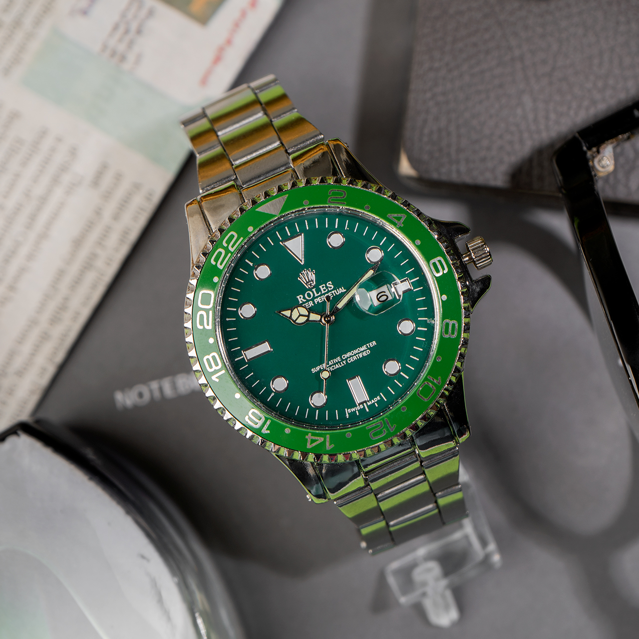 ساعت رولکس نقره ای صفحه سبز مردانه مدل 435