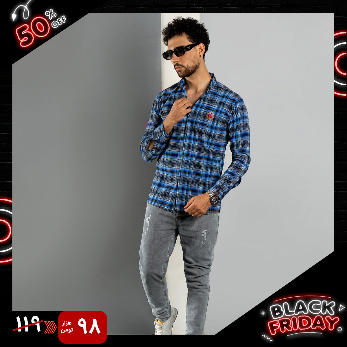 پیراهن مردانه چهارخونه آبی مدلA88