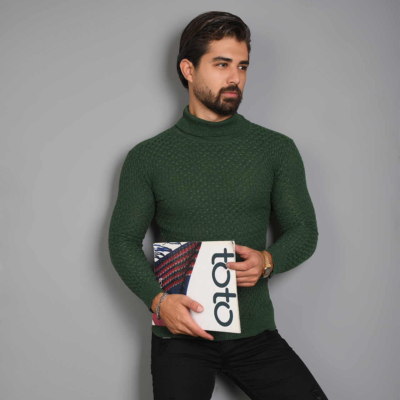 پلیور یقه اسکی مردانه سبز مدل Oktav
