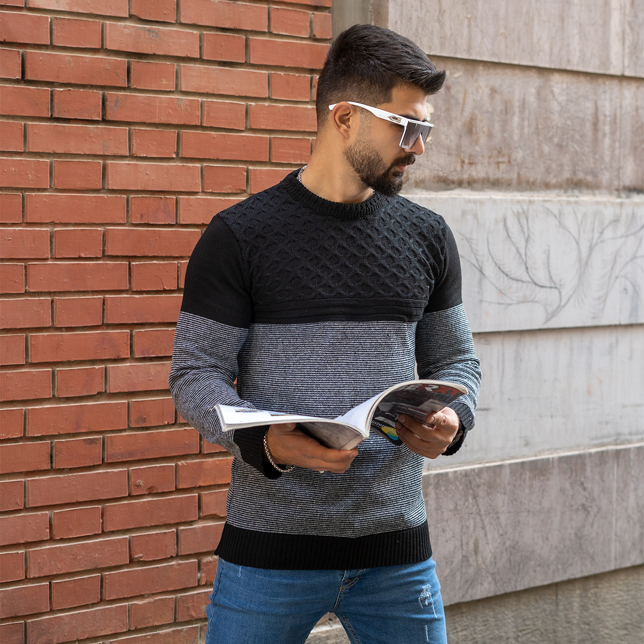پلیور مردانه راه راه مشکی مدل navid