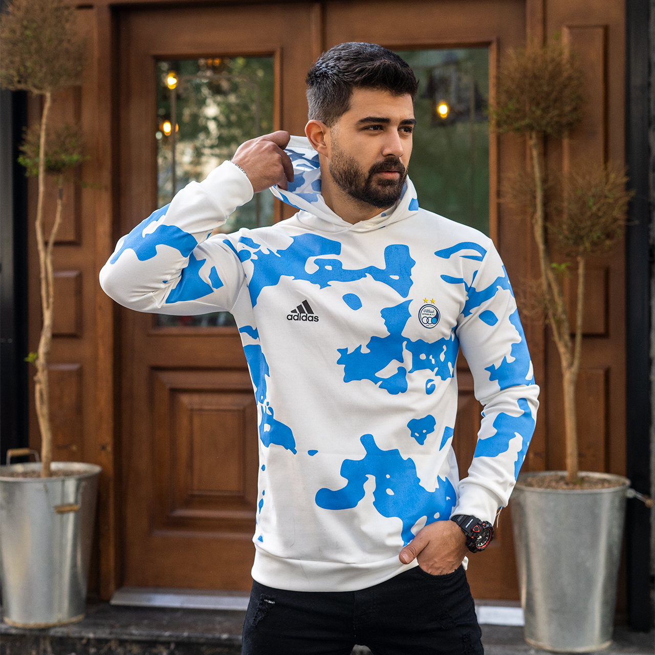 هودی استقلال طرح پلنگی سفید مردانه مدلW29