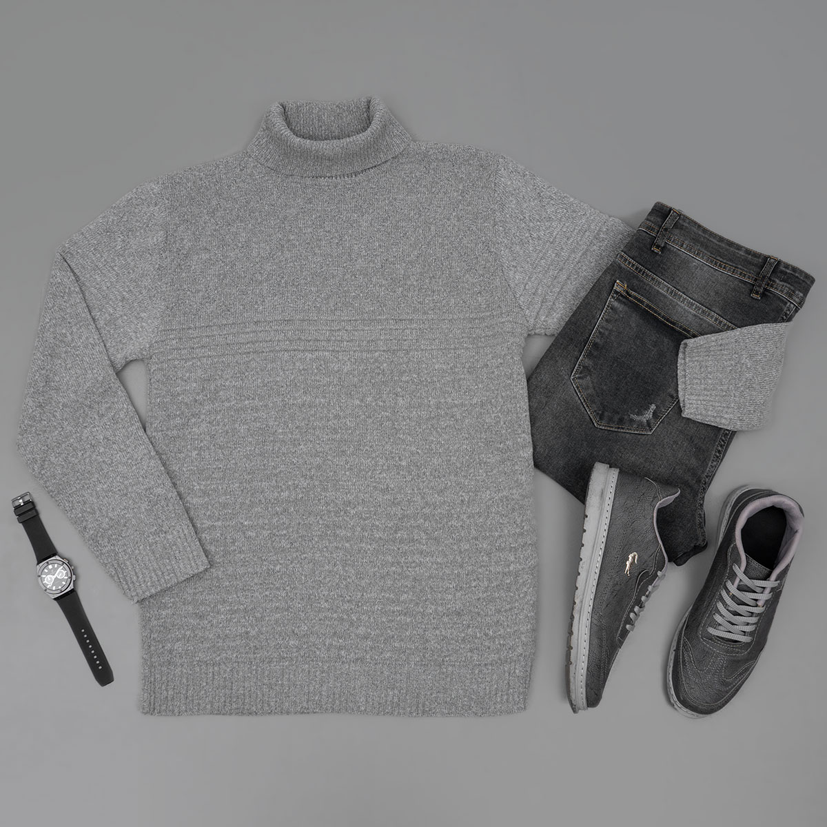 پلیور مردانه طوسی طرح لوزی یقه اسکی مدل Havash