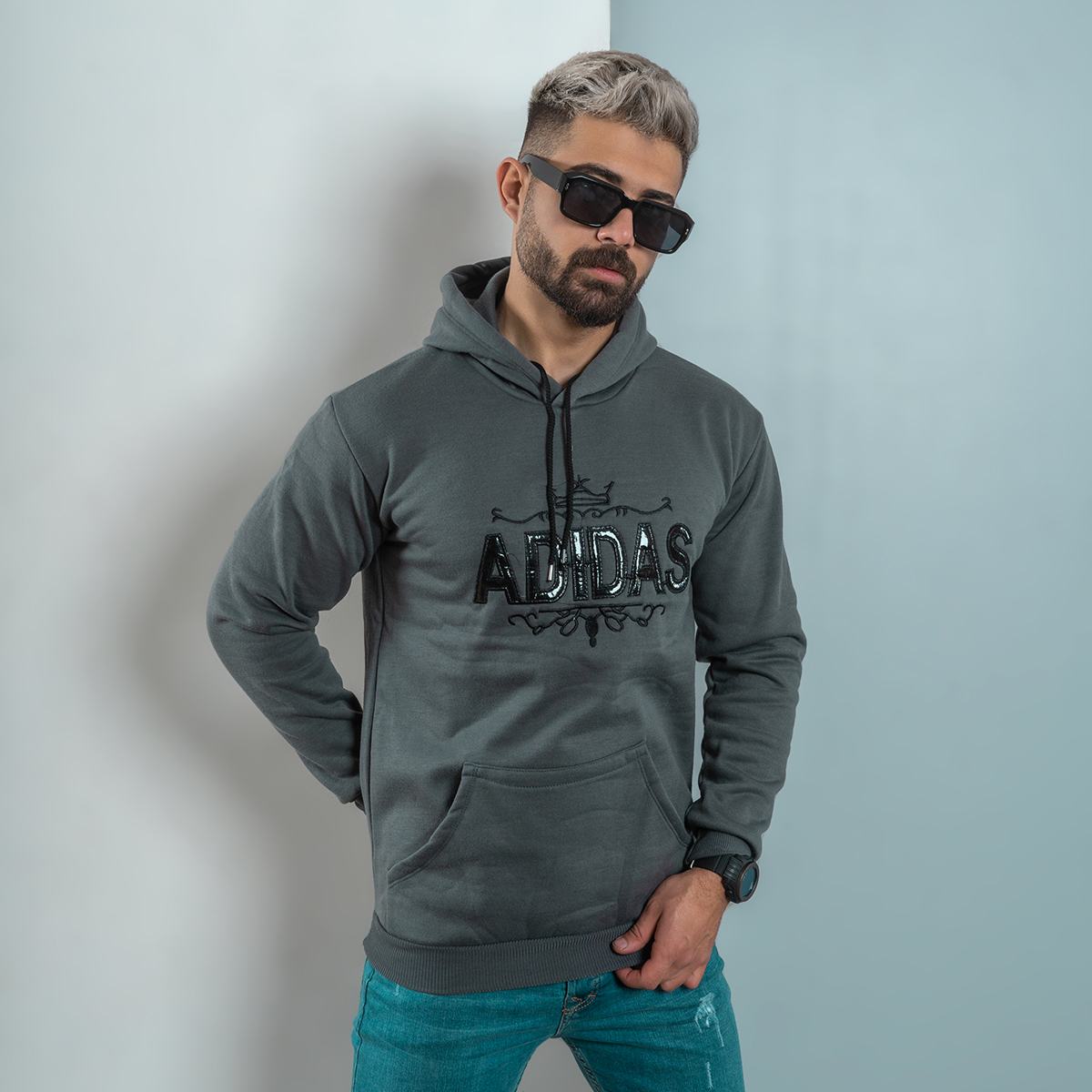 هودی مردانه Adidas طوسی مدل Sahand