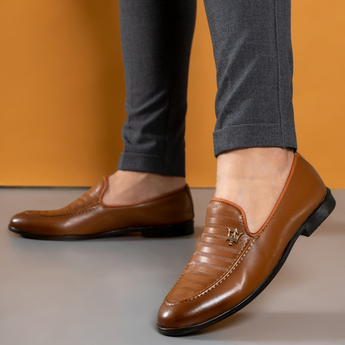 کفش کالج مازراتی عسلی طرح خطی مردانه مدل BAVINO