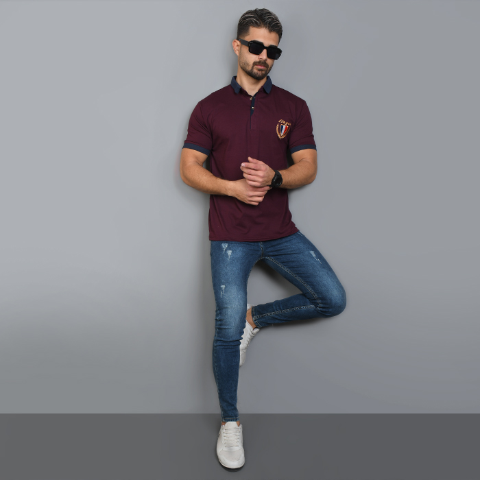 تیشرت مردانه زرشکی مدل RIBAN