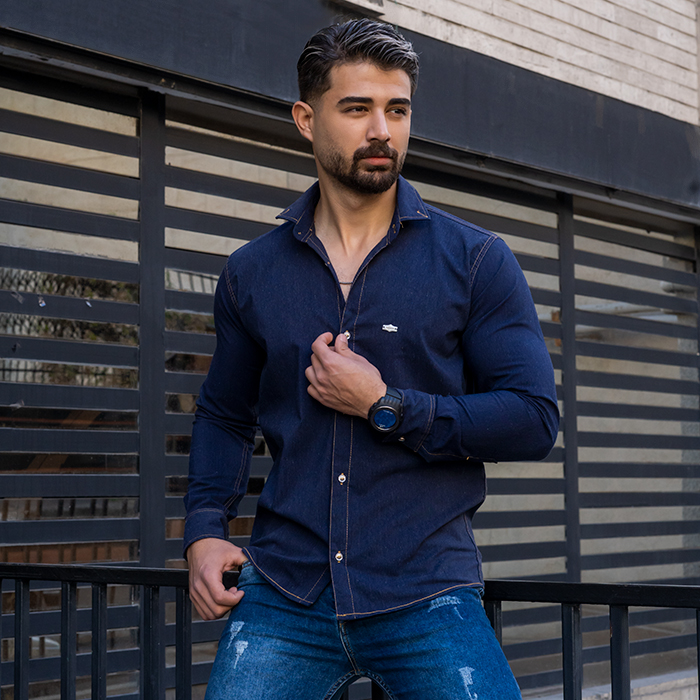 پیراهن مردانه سرمه ای مدل Novan