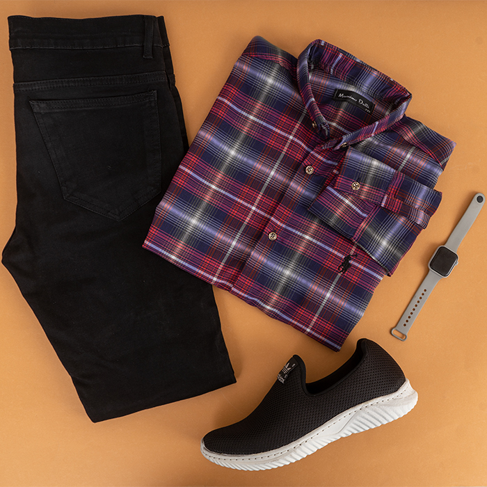 پیراهن قرمز سرمه ای مردانه مدل Farzad