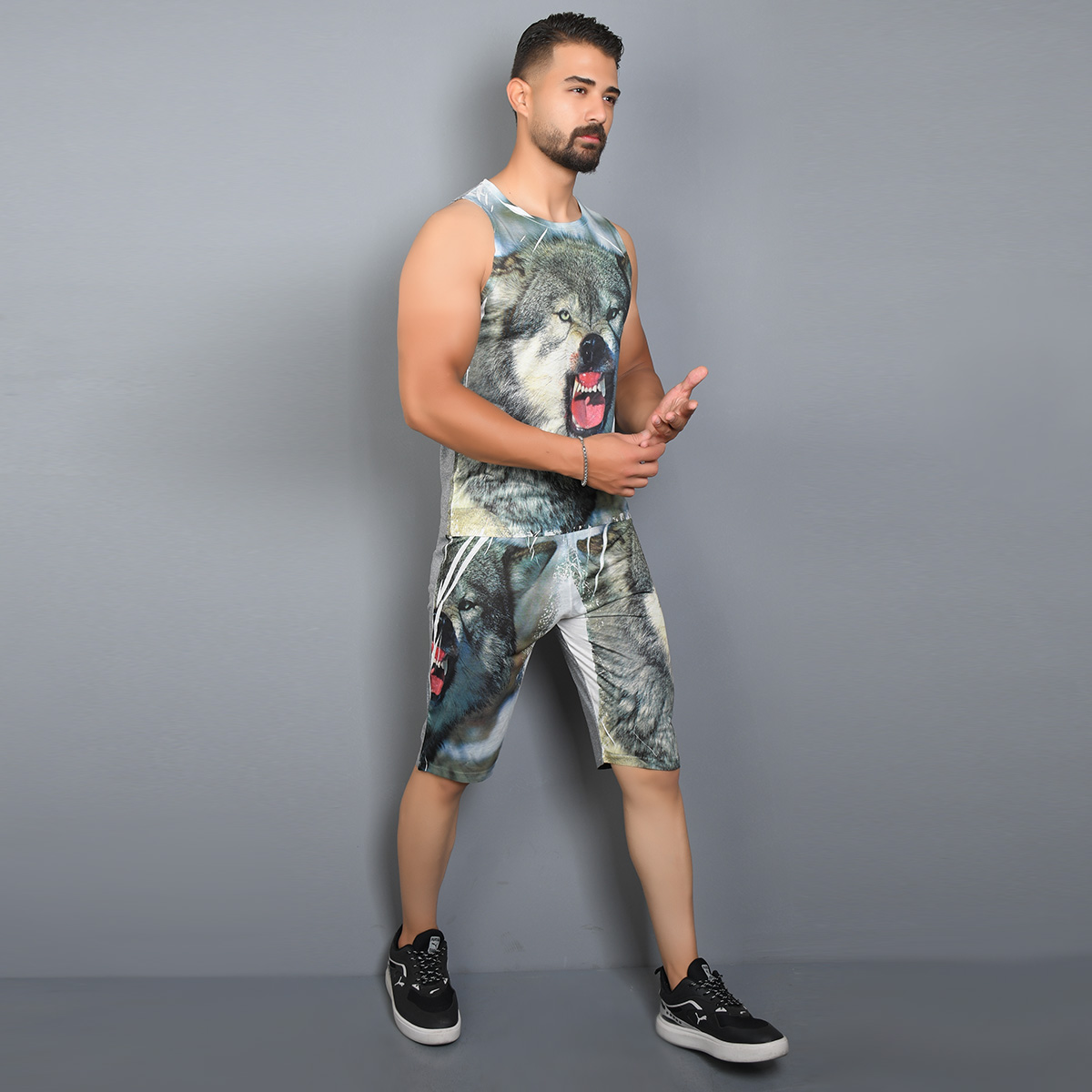 ست رکابی شلوارک مردانه مدل Wolf