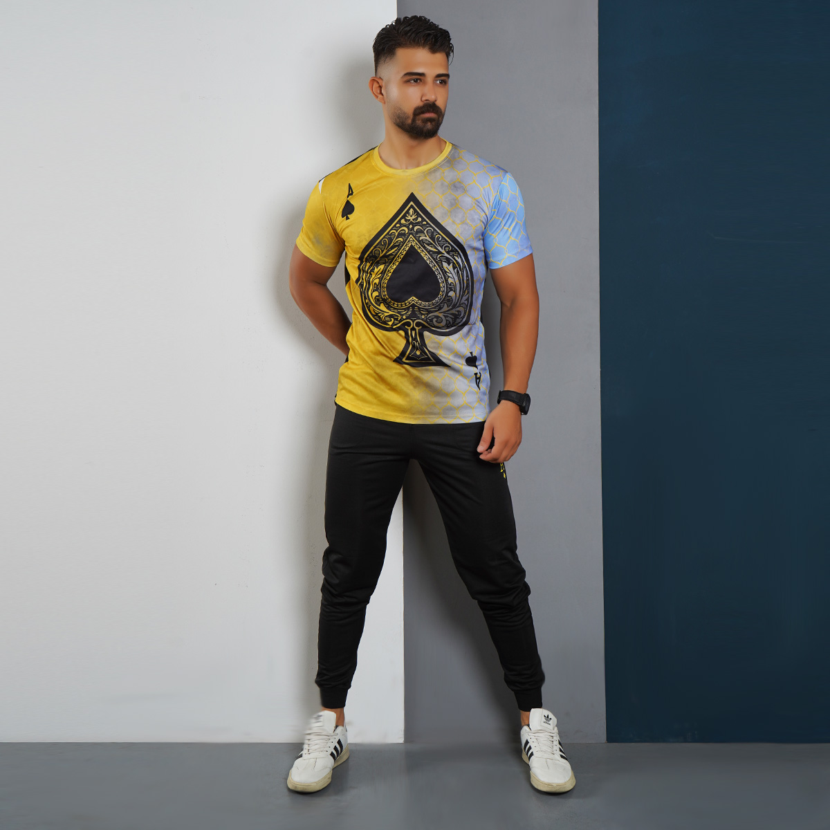 ست تیشرت شلوار زرد مردانه مدل A-pik