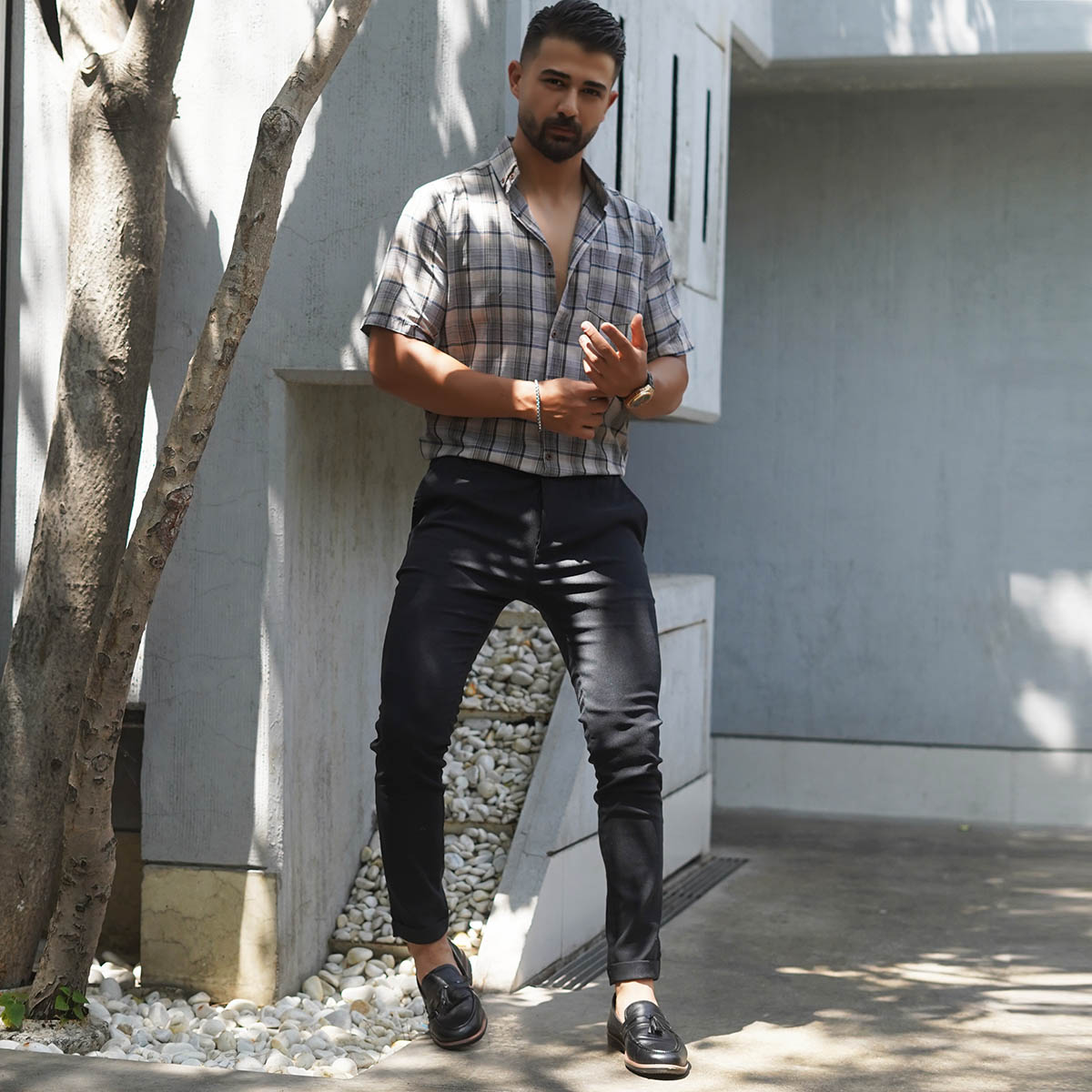 پیراهن آستین کوتاه خاکی مدل Samyar