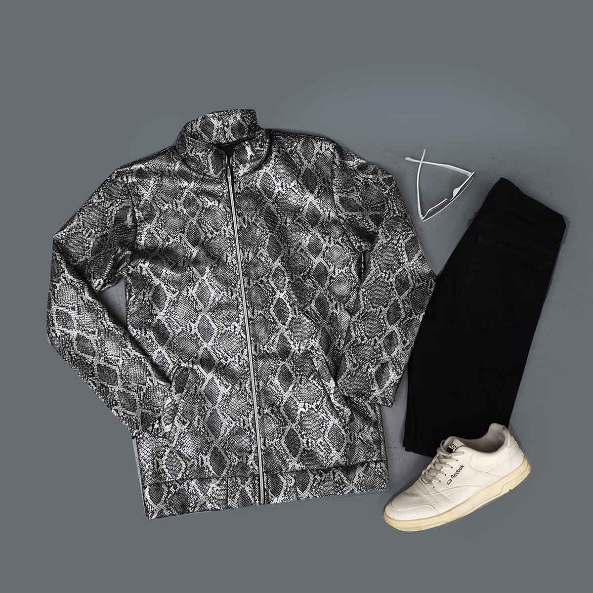 کاپشن چرم مردانه طوسی مدل Peyton