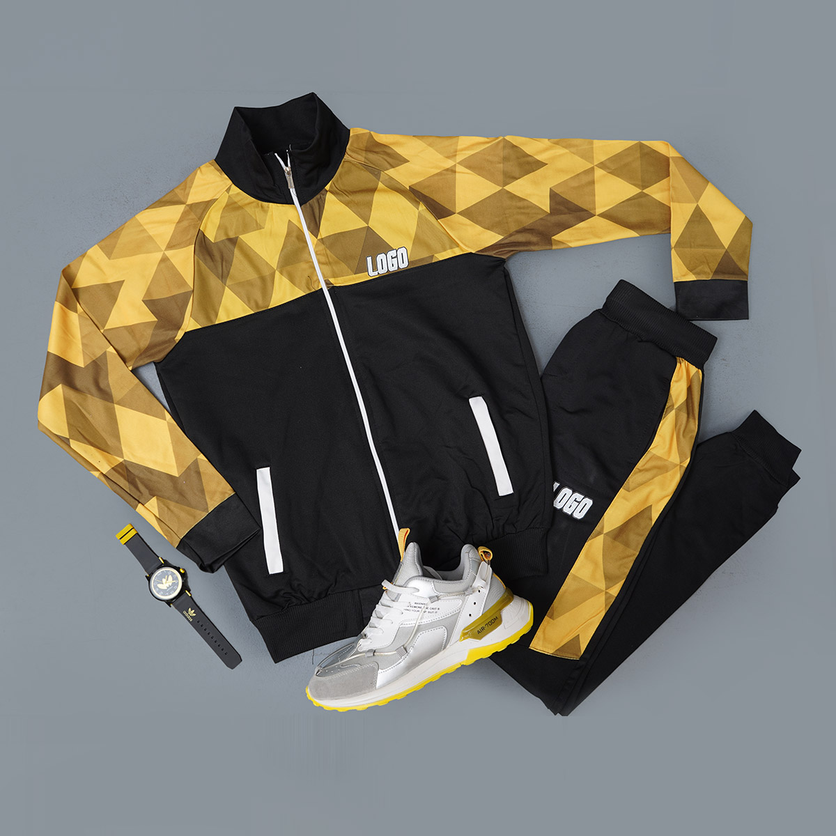 ست سوئیشرت شلوارمردانه مشکی زرد مدل Logo-z