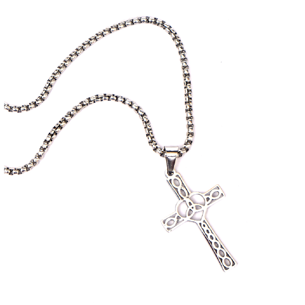 گردنبند نقره ای طرح صلیب و قلب مدل SH