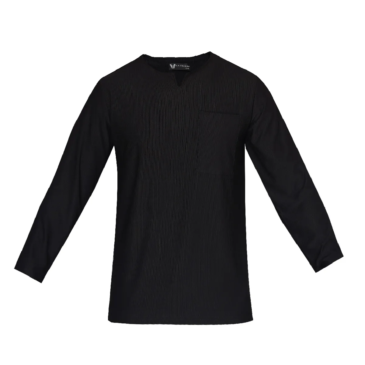 تیشرت آستین بلند یقه کوبایی مشکی مدل Asam