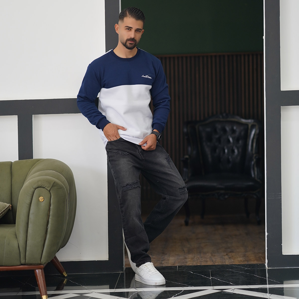 دورس مردانه سرمه ای سفید مدل Louis