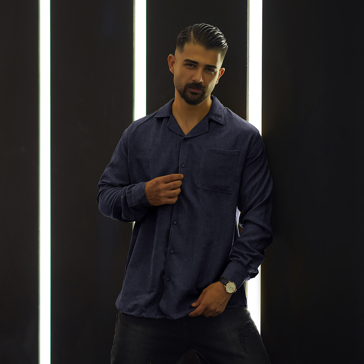 پیراهن مردانه کبریتی سرمه ای مدل Behtash