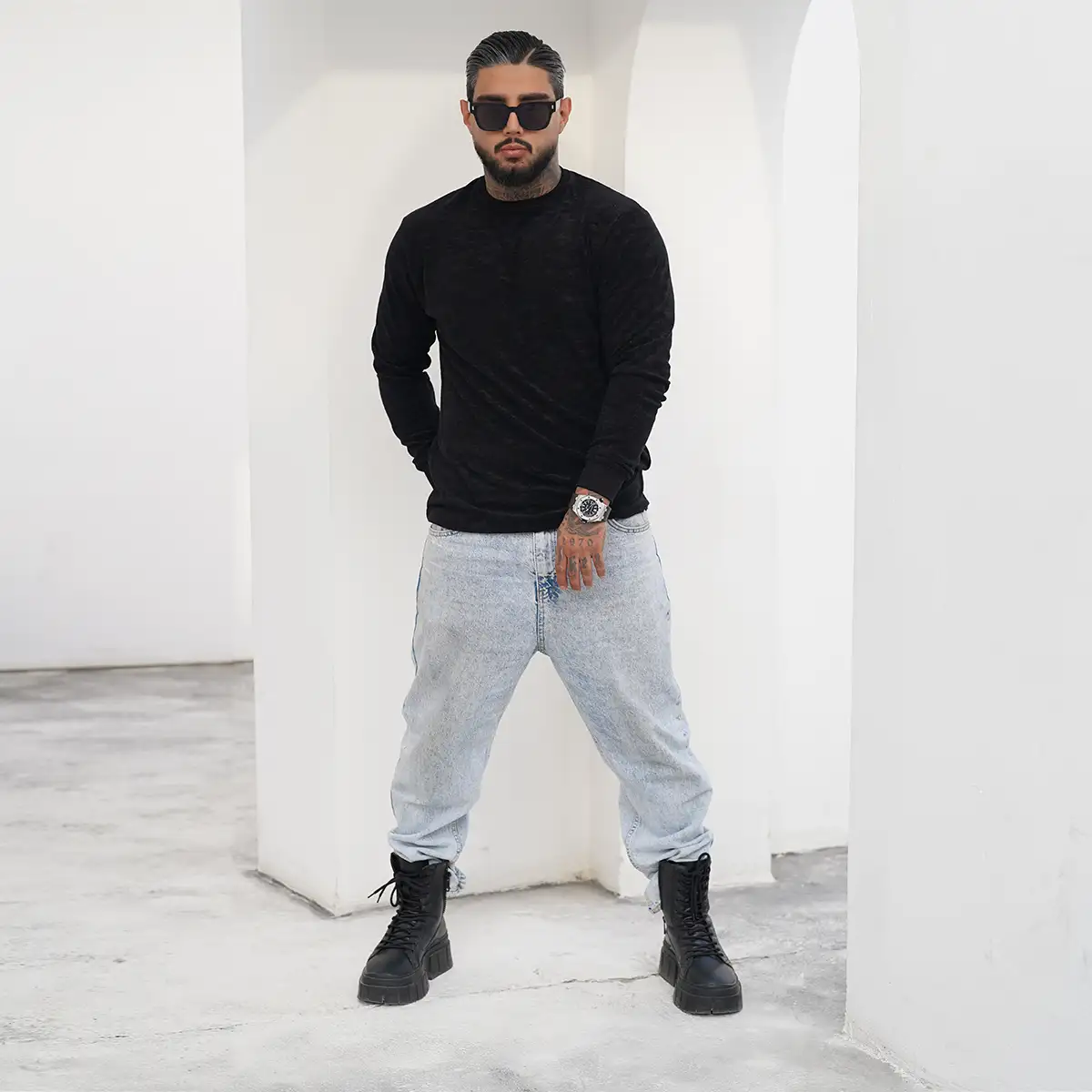 تیشرت آستین بلند مشکی مدل Walii