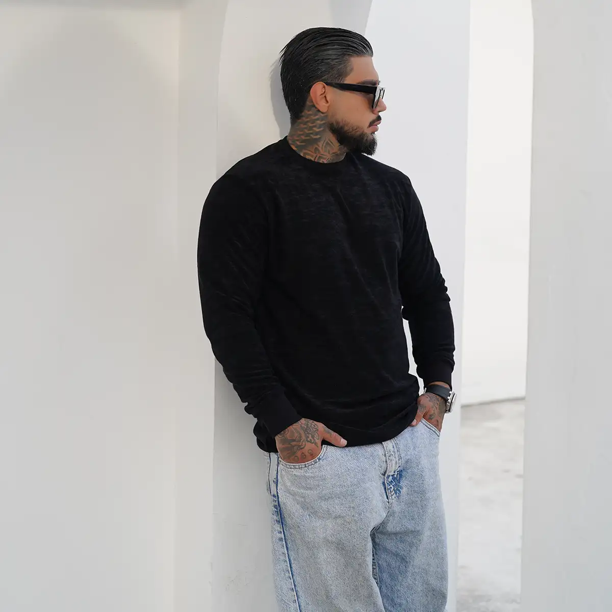 تیشرت آستین بلند مشکی مدل Walii