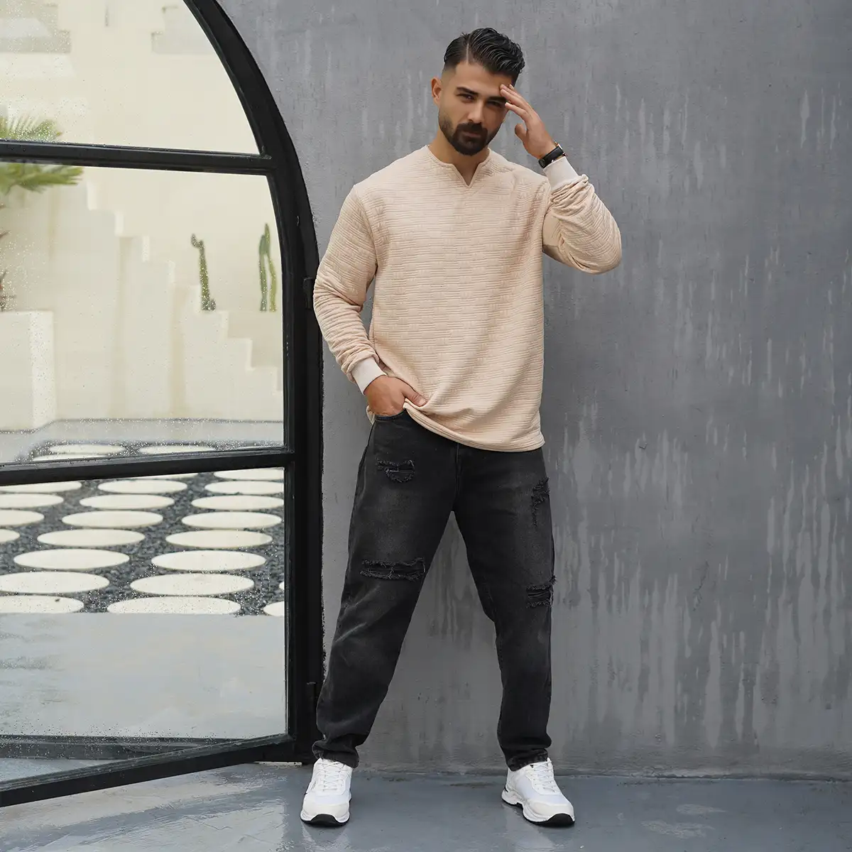 بلوز مردانه کرم مدل Q99