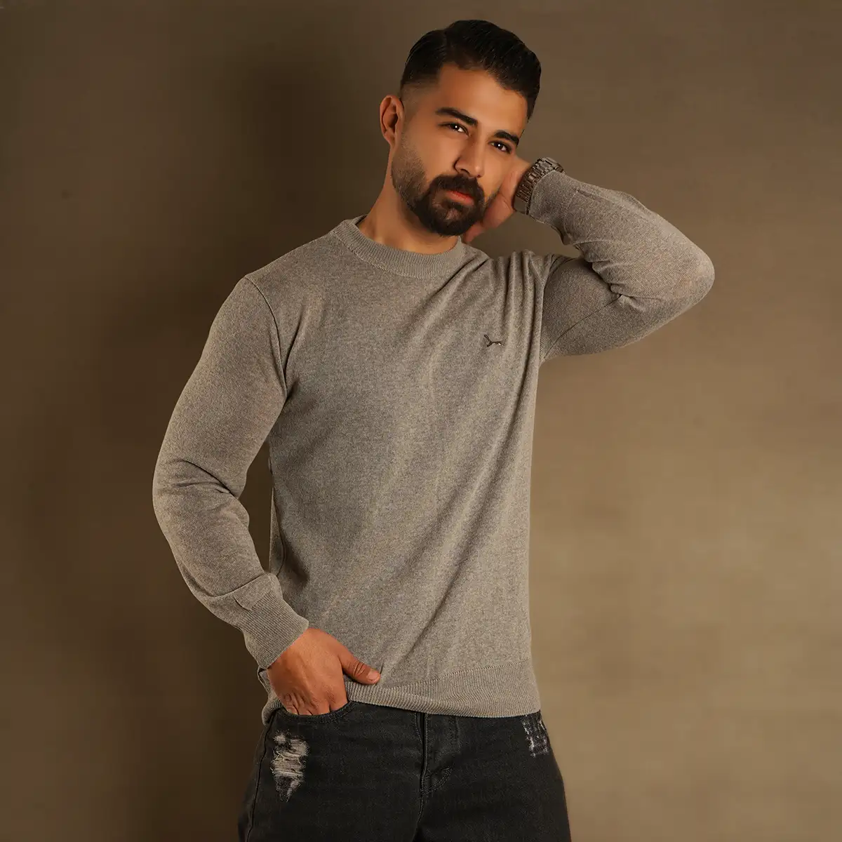 پلیور یقه گرد پوما خاکی مدل Danyal