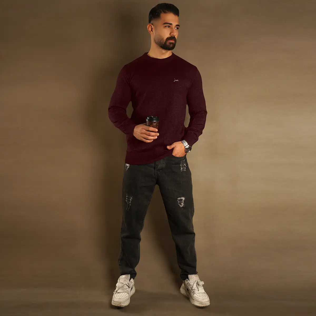 پلیور یقه گرد پوما زرشکی مدل Danyal