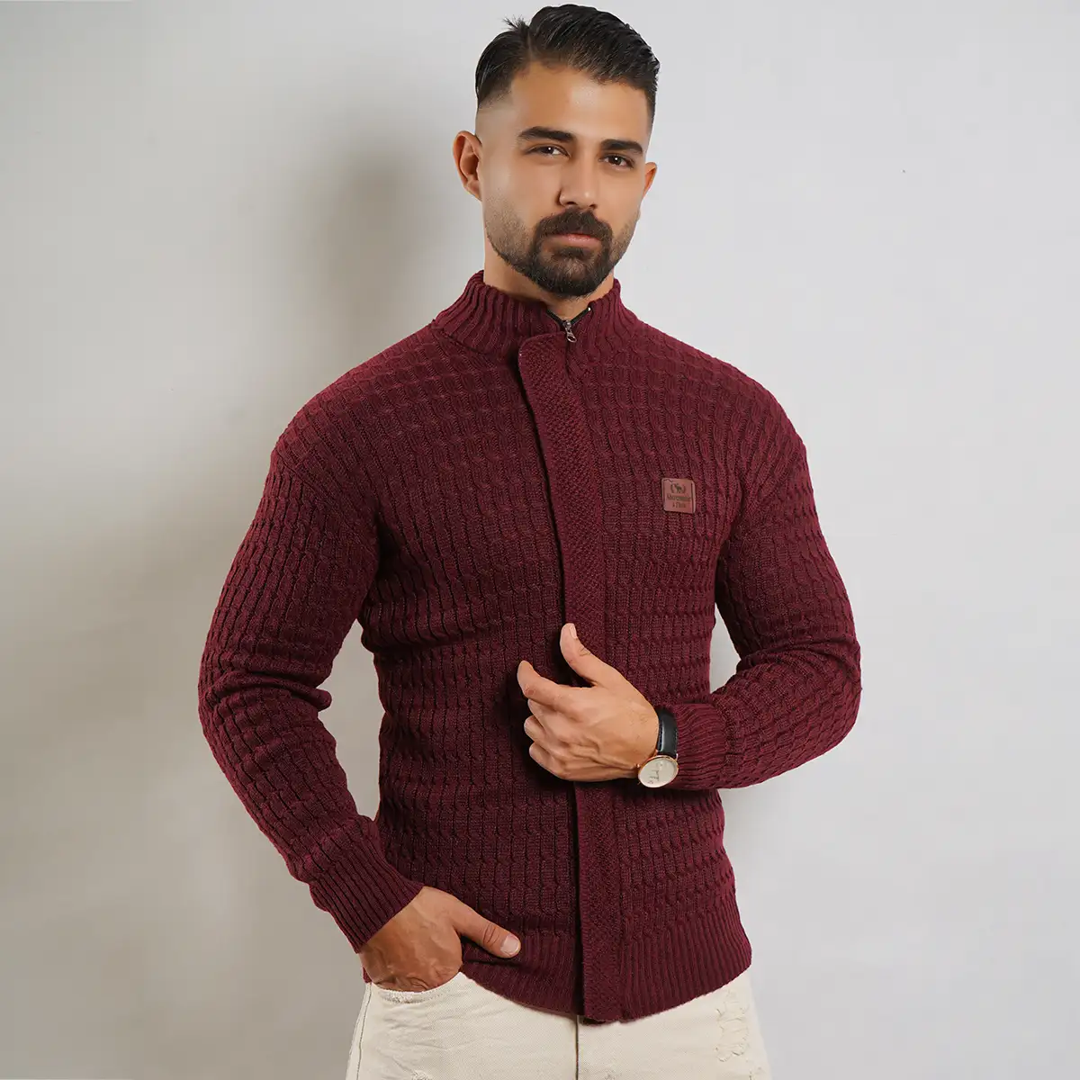 سوئیشرت بافت زرشکی مردانه مدل OKSEN