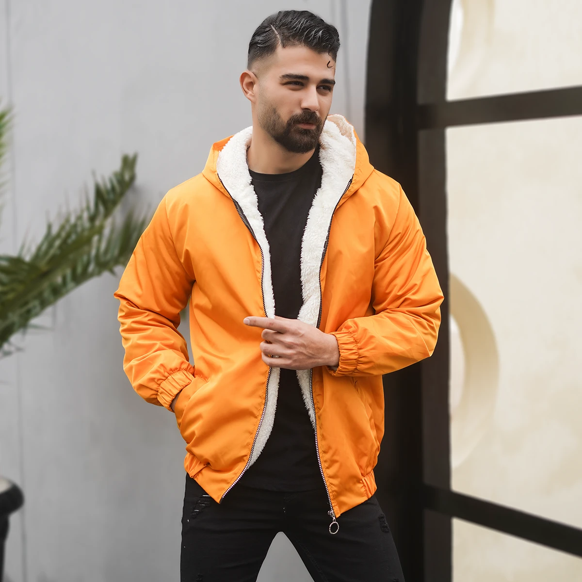 کاپشن داخل پشمی مردانه زرد مدل Massoud